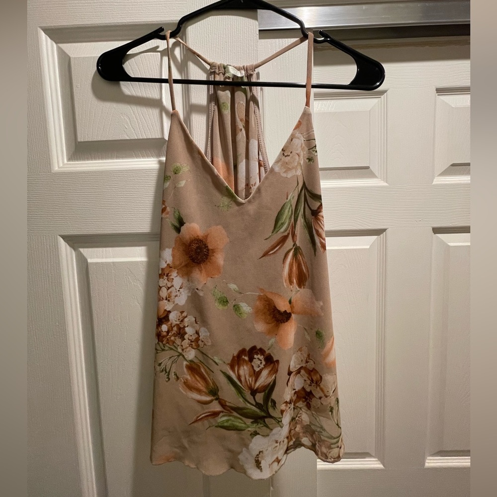 Tan, floral, business casual top